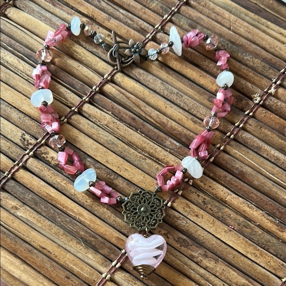 Artisan Pink Heart Necklace – Hand-Blown Glass Pendant - Picture 1 of 9